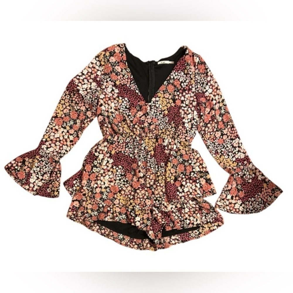 Mi Ami Floral Bell Sleeve Multicolor Flower Romper - Size S - Picture 5 of 13